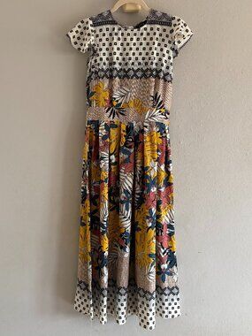 Boho Mixed-Print Tropical Midi Dress